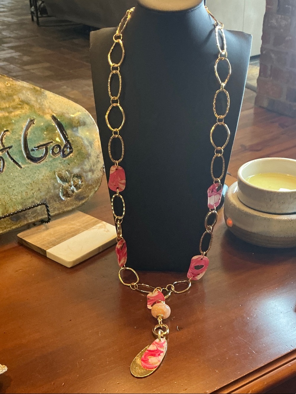 Wildflowers Gold Chain Necklace with Pink Swirl Accents